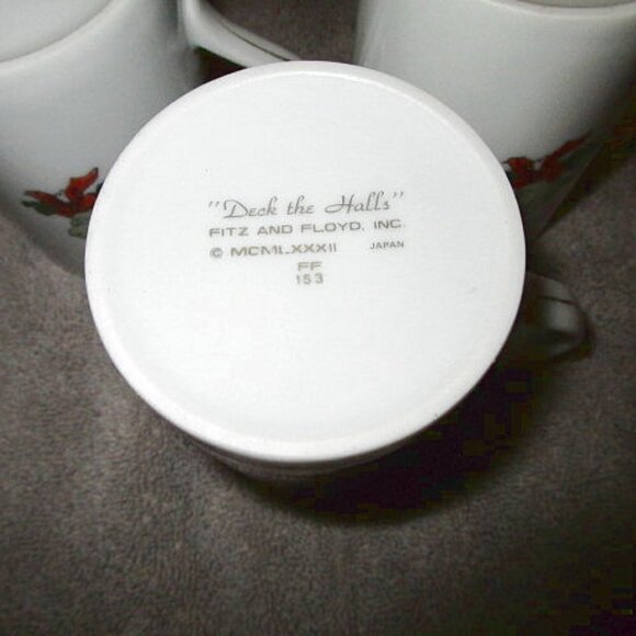 Vtg Fitz And Floyd Deck The Halls Coffee Tea Mugs Set Of 3 Lot Christmas Japan - Picture 8 of 9